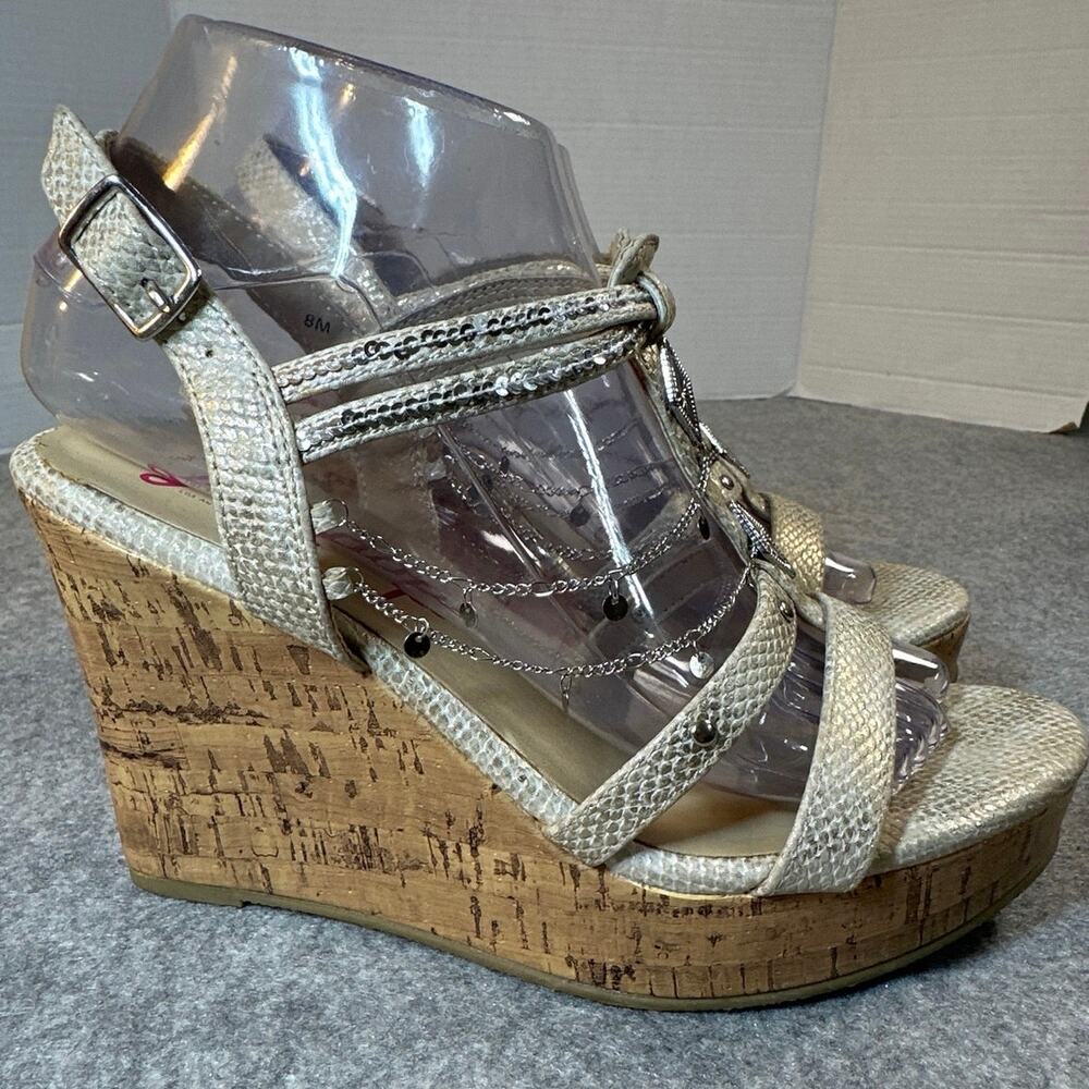 Jelly Pop Womens Size 8M Radiance High Heel Cork Wedge Sandal Shoes Brown